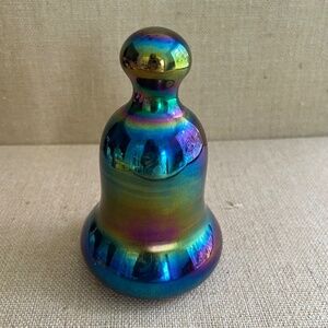 Gibson Carnival Glass Vintage Solid Bell Paperweight Iridescent Blue Heavy EUC